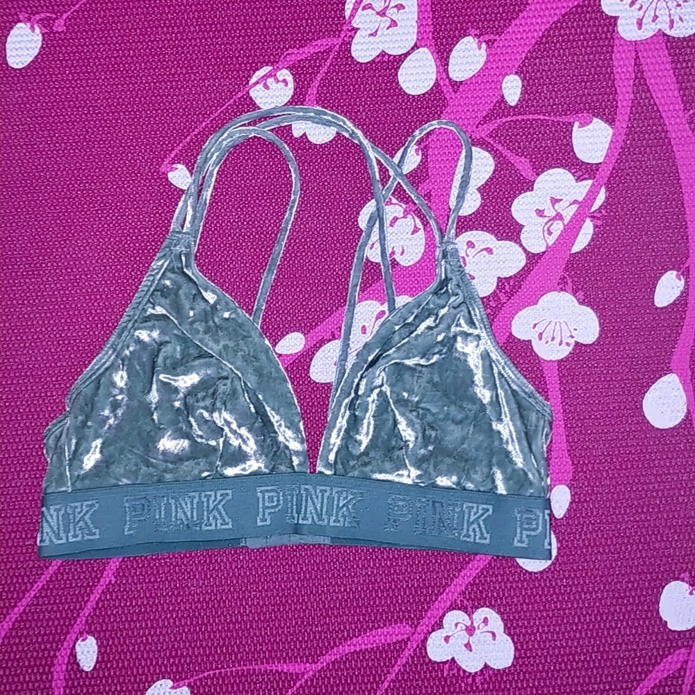 NWOT Victorias Secret Pink velour Bralette green velvet bra M Crossback